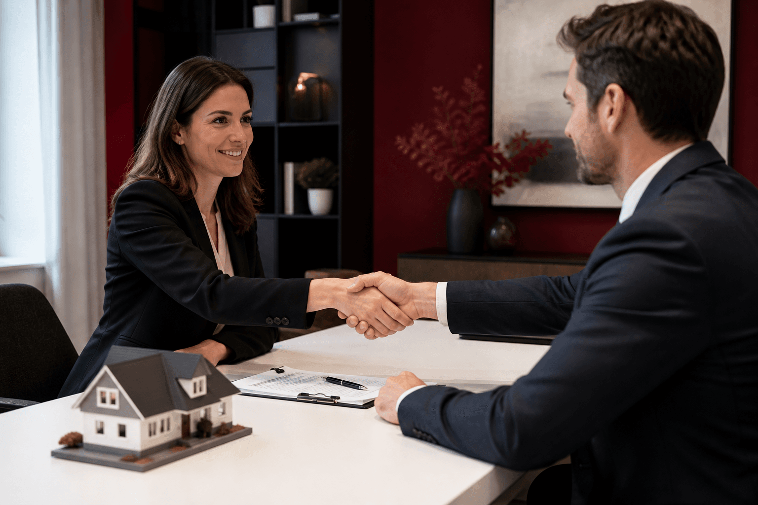 Buyer's agent handshake after successful property negotiation