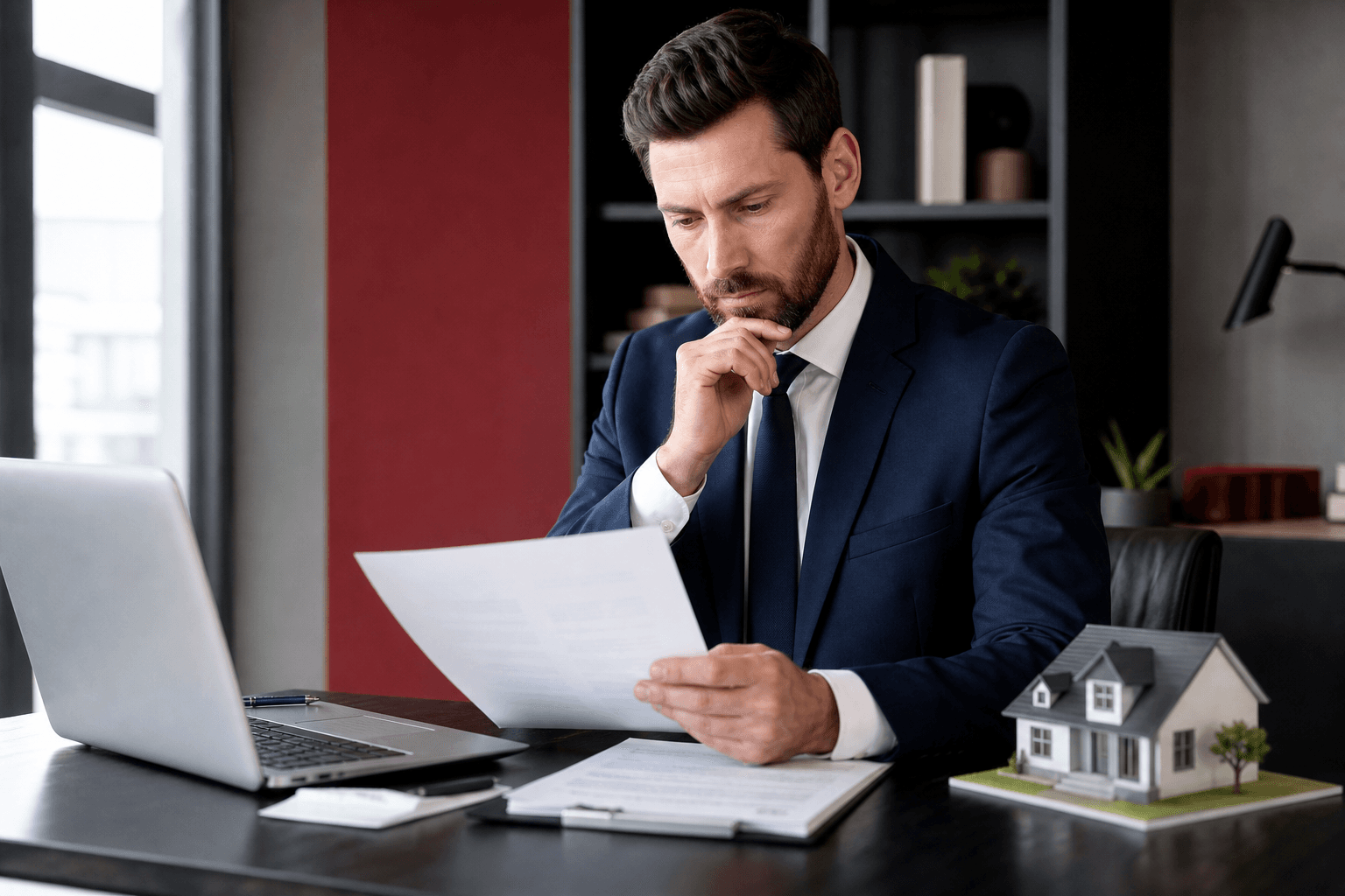 Buyer's agent reviewing property due diligence reports and inspection documents